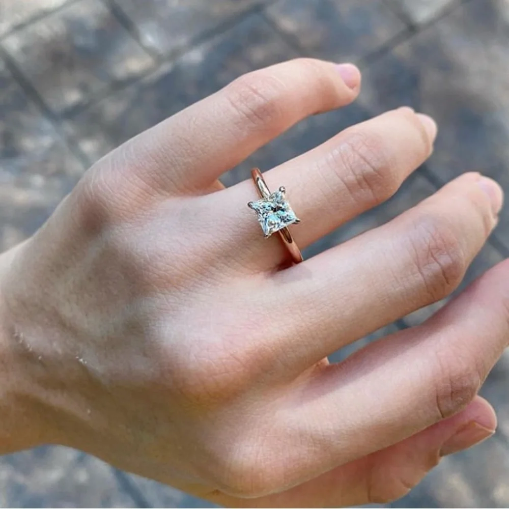 0.84Ct 6mm Princess Cut Solitaire Ring AAA+ Diamond